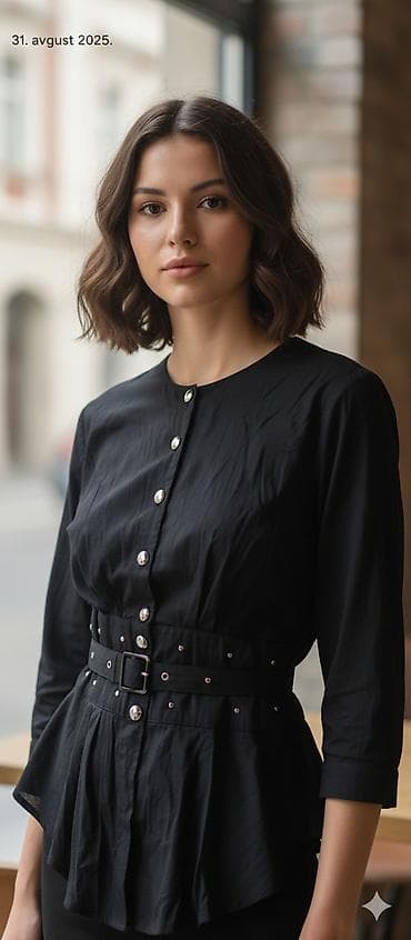 Elegantna crna ženska bluza sa pojasom - Model: strukirana bluza sa na lalafo.rs Elegantna crna ženska bluza sa pojasom - Model: strukirana bluza sa