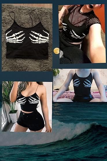 Gotički top i bralet – set 1) Crni crop top sa tankim bretelama - at lalafo.rs — 4 Gotički top i bralet – set 1) Crni crop top sa tankim bretelama - — 4