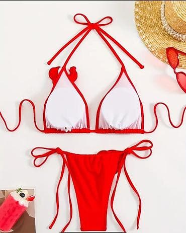Crveni bikini sa trouglastim gornjim delom i vezivanjem oko vrata i na na lalafo.rs — 2 Crveni bikini sa trouglastim gornjim delom i vezivanjem oko vrata i na — 2