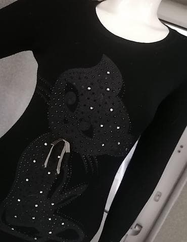 Women's Sweaters, Cardigans: Crna mini haljina dugih rukava, ukrašena aplikacijom mačke. Mačka je at lalafo.rs — 5 Women's Sweaters, Cardigans: Crna mini haljina dugih rukava, ukrašena aplikacijom mačke. Mačka je — 5