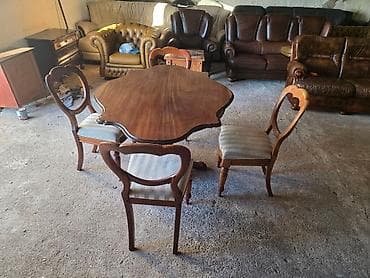 Sets of table and chairs: Antikni trpezarijski set – sto i 4 stolice - Materijal: puno drvo at lalafo.rs — 2 Sets of table and chairs: Antikni trpezarijski set – sto i 4 stolice - Materijal: puno drvo — 2