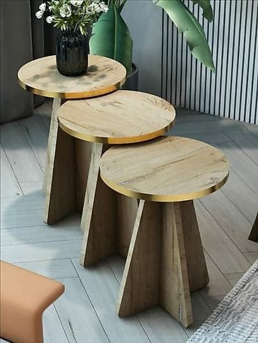 Set od 3 klub stolića – moderni trapez nogari, okrugle ploče sa na lalafo.rs Set od 3 klub stolića – moderni trapez nogari, okrugle ploče sa