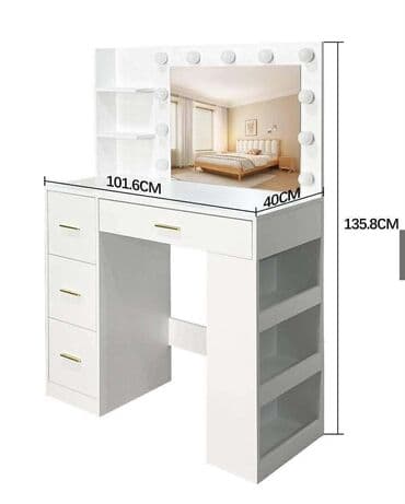 Toaletni sto sa ogledalom i LED osvetljenjem - Dimenzije: širina na lalafo.rs Toaletni sto sa ogledalom i LED osvetljenjem - Dimenzije: širina