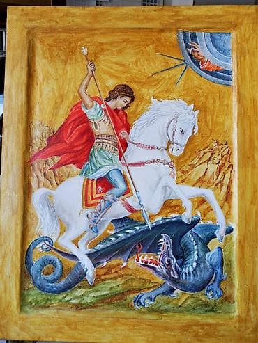 Sv. Georgije. Lipova daska iz vise lamela . Podloga gaza i preparatura na lalafo.rs Sv. Georgije. Lipova daska iz vise lamela . Podloga gaza i preparatura