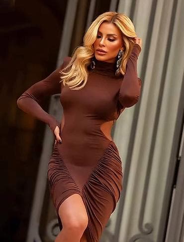 💫Elegantna ženska haljina sa dugim rukavima i visokim okovratnikom na lalafo.rs — 4 💫Elegantna ženska haljina sa dugim rukavima i visokim okovratnikom — 4