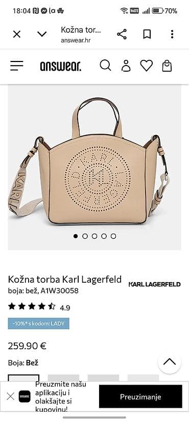 Kožna torba Karl Lagerfeld – model A1W30058 - Materijal: prirodna na lalafo.rs Kožna torba Karl Lagerfeld – model A1W30058 - Materijal: prirodna