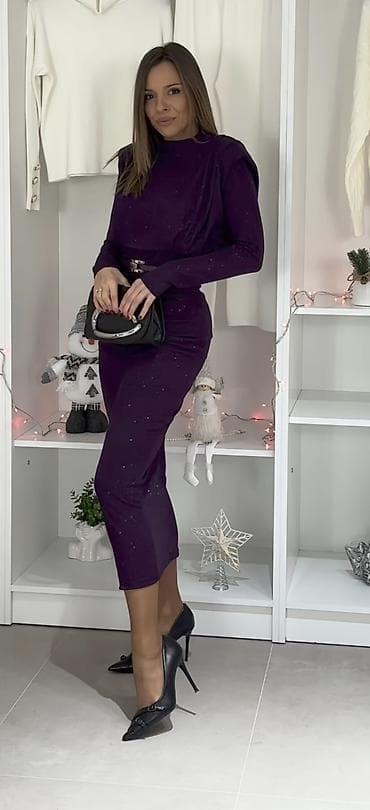 Elegantna midi haljina u tamno ljubičastoj boji sa sitnim svetlucavim na lalafo.rs — 1 Elegantna midi haljina u tamno ljubičastoj boji sa sitnim svetlucavim — 1