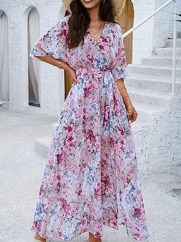 Duga cvetna haljina na preklop - Kroj: maxi dužina, A-kroj koji na lalafo.rs — 3 Duga cvetna haljina na preklop - Kroj: maxi dužina, A-kroj koji — 3