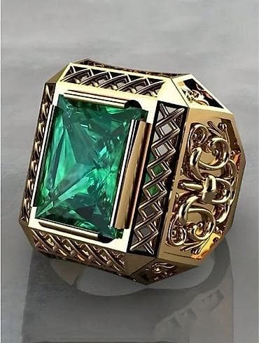 Muški prsten sa velikim zelenim kamenom - Materijal: žuta metalna na lalafo.rs — 2 Muški prsten sa velikim zelenim kamenom - Materijal: žuta metalna — 2