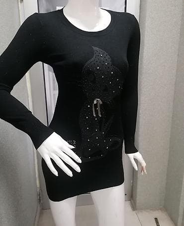 Women's Sweaters, Cardigans: Crna mini haljina dugih rukava, ukrašena aplikacijom mačke. Mačka je at lalafo.rs — 3 Women's Sweaters, Cardigans: Crna mini haljina dugih rukava, ukrašena aplikacijom mačke. Mačka je — 3