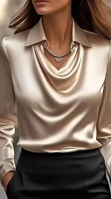 💫Elegantna satenska košulja sa drapiranim (vodopad) izrezom - na lalafo.rs — 1 💫Elegantna satenska košulja sa drapiranim (vodopad) izrezom - — 1