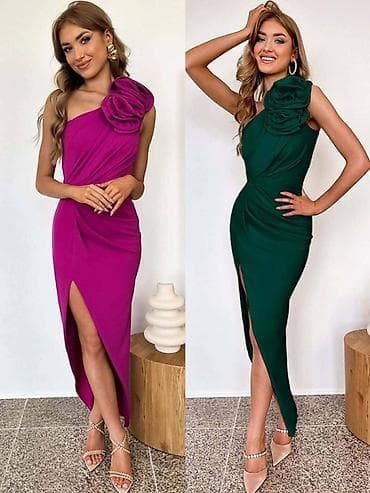 Elegantna asimetrična haljina sa 3D cvetom na jednom ramenu - Kroj na lalafo.rs — 1 Elegantna asimetrična haljina sa 3D cvetom na jednom ramenu - Kroj — 1