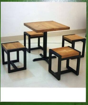 Industrijski set za sedenje – sto i 4 taburea - Dizajn: moderan na lalafo.rs Industrijski set za sedenje – sto i 4 taburea - Dizajn: moderan