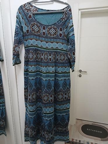 Duga haljina sa etno/boho printom u nijansama tirkizno-plave, teget i na lalafo.rs Duga haljina sa etno/boho printom u nijansama tirkizno-plave, teget i