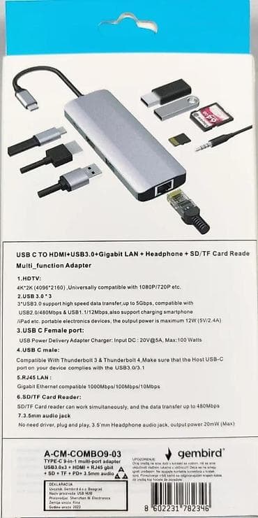 zenske broj: USB‑C 9‑u‑1 multiport adapter (Gembird A-CM-COMBO9-03) - Portovi: - at lalafo.rs — 1 zenske broj: USB‑C 9‑u‑1 multiport adapter (Gembird A-CM-COMBO9-03) - Portovi: - — 1