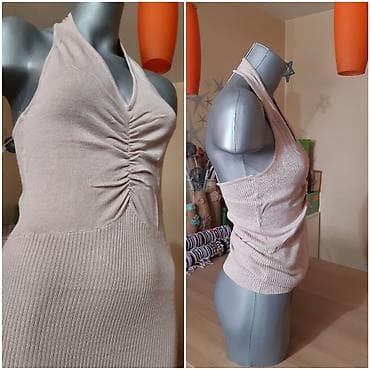 Bež pleteni top/haljinica sa halter izrezom i ukrštenim bretelama na na lalafo.rs — 3 Bež pleteni top/haljinica sa halter izrezom i ukrštenim bretelama na — 3