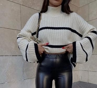 bermude teksas br: Ženski džemper – oversize kroj sa prugama - Model: rebrasto pleteni at lalafo.rs — 1 bermude teksas br: Ženski džemper – oversize kroj sa prugama - Model: rebrasto pleteni — 1