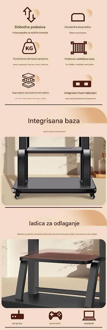 Mobilni podni nosač za TV sa policom - Univerzalni stalak na lalafo.rs — 4 Mobilni podni nosač za TV sa policom - Univerzalni stalak — 4