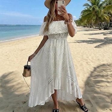Letnja bela midi/duga haljina od pamučne čipke (broderie anglaise) na lalafo.rs Letnja bela midi/duga haljina od pamučne čipke (broderie anglaise)