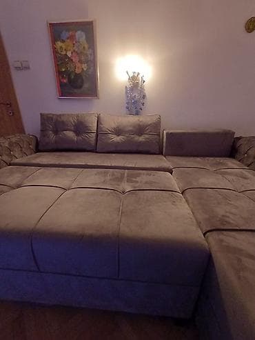 Ugaona garnitura na razvlačenje – siva, sa luksuznim plišanim/velur na lalafo.rs — 1 Ugaona garnitura na razvlačenje – siva, sa luksuznim plišanim/velur — 1