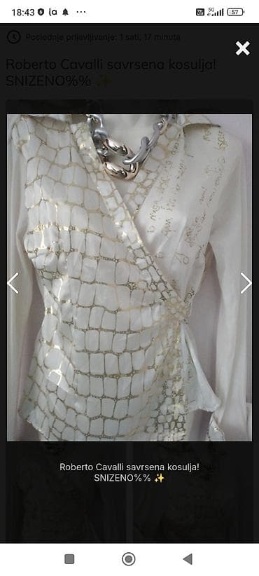 Roberto Cavalli ženska košulja – model na preklop - Boja: krem/bela at lalafo.rs — 1 Roberto Cavalli ženska košulja – model na preklop - Boja: krem/bela — 1