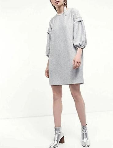 Haljina sa sirokim rukavima i karnerima. Siva,svetlo na lalafo.rs Haljina sa sirokim rukavima i karnerima. Siva,svetlo