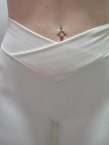 Leggings, Bike shorts: Ženske rebraste helanke – belo - Model sa V/“crossover” pojasom at lalafo.rs — 5 Leggings, Bike shorts: Ženske rebraste helanke – belo - Model sa V/“crossover” pojasom — 5