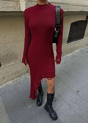 Asimetrična rebrasta pletena haljina - Model: uska silueta, dugi na lalafo.rs — 6 Asimetrična rebrasta pletena haljina - Model: uska silueta, dugi — 6