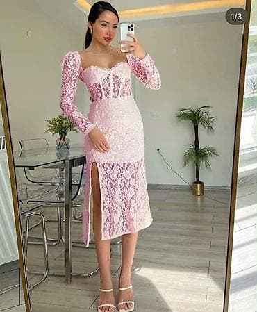 Čipkana midi haljina sa dugim rukavima i prorezom - Model: uska na lalafo.rs — 5 Čipkana midi haljina sa dugim rukavima i prorezom - Model: uska — 5