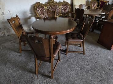 Matresses: Trpezarijski set – okrugli sto od punog drveta + 4 masivne stolice - at lalafo.rs — 4 Matresses: Trpezarijski set – okrugli sto od punog drveta + 4 masivne stolice - — 4