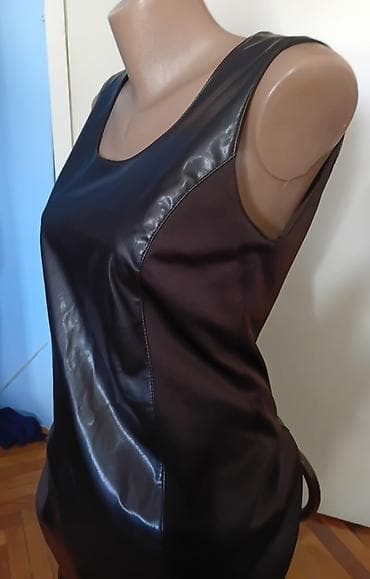 Braon haljina bez rukava sa panelima od eko-kože - Model: uska na lalafo.rs Braon haljina bez rukava sa panelima od eko-kože - Model: uska