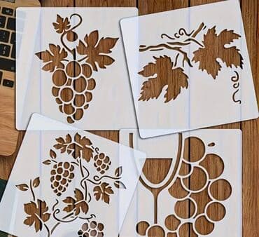 Set šablona za farbanje/dekoraciju – motivi vinove loze i grožđa (4 na lalafo.rs Set šablona za farbanje/dekoraciju – motivi vinove loze i grožđa (4