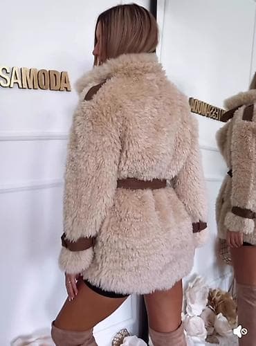 Krzneni kaput sa pojasom – bež - Model: kratak kaput od meke, bujne na lalafo.rs — 6 Krzneni kaput sa pojasom – bež - Model: kratak kaput od meke, bujne — 6