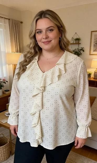 pantalone gina benotti: Romantična ženska bluza sa čipkanim izrezima i volanima od L do 2XL - na lalafo.rs — 1 pantalone gina benotti: Romantična ženska bluza sa čipkanim izrezima i volanima od L do 2XL - — 1