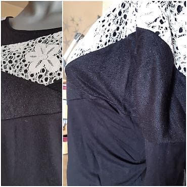 Crna ženska bluza sa 3/4 rukavima i čipkastim umetkom u beloj boji na lalafo.rs — 3 Crna ženska bluza sa 3/4 rukavima i čipkastim umetkom u beloj boji — 3