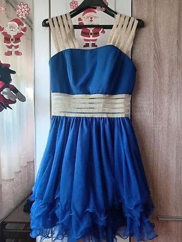 Elegantna ženska koktel haljina u kombinaciji plave i zlatne boje na lalafo.rs — 1 Elegantna ženska koktel haljina u kombinaciji plave i zlatne boje — 1