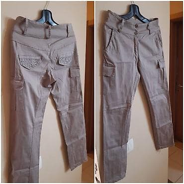 Ženske pantalone, veličina L, sivo-bež boja. Model sa višim strukom i na lalafo.rs — 2 Ženske pantalone, veličina L, sivo-bež boja. Model sa višim strukom i — 2