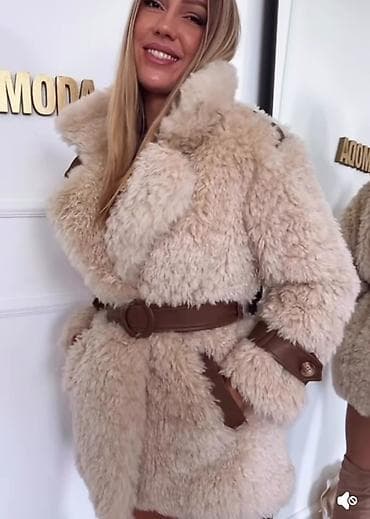 Krzneni kaput sa pojasom – bež - Model: kratak kaput od meke, bujne na lalafo.rs — 1 Krzneni kaput sa pojasom – bež - Model: kratak kaput od meke, bujne — 1