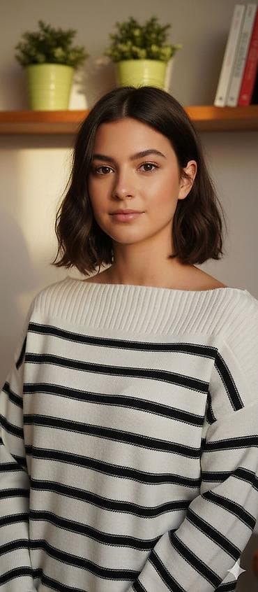 Prugeasti džemper sa širokim okruglim izrezom - Boja: belo sa tankim na lalafo.rs Prugeasti džemper sa širokim okruglim izrezom - Boja: belo sa tankim