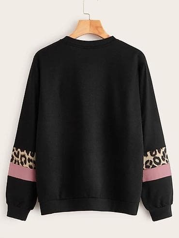 Women's Sweatshirts: Bluza crna boja dug rukav sa rozim i leopard print trakama at lalafo.rs — 1 Women's Sweatshirts: Bluza crna boja dug rukav sa rozim i leopard print trakama — 1