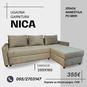 Ugaone garniture: Ugaona garnitura "Nica" Krajnjih dimenzija 250x160 Dvosed se izvlaci na lalafo.rs Ugaone garniture: Ugaona garnitura "Nica" Krajnjih dimenzija 250x160 Dvosed se izvlaci