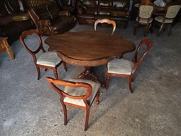 Sets of table and chairs: Antikni trpezarijski set – sto i 4 stolice - Materijal: puno drvo at lalafo.rs — 5 Sets of table and chairs: Antikni trpezarijski set – sto i 4 stolice - Materijal: puno drvo — 5