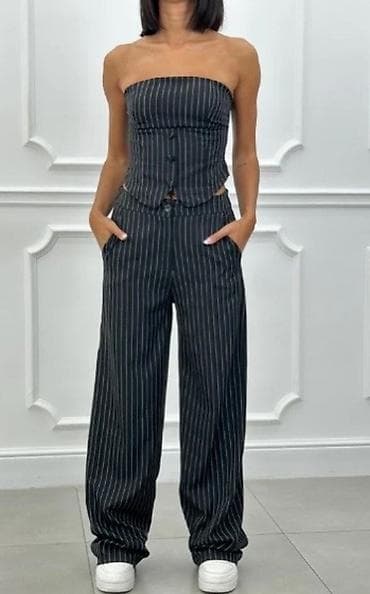 💫Dvodelni ženski komplet – prugasti bustier prsluk i široke pantalone na lalafo.rs — 3 💫Dvodelni ženski komplet – prugasti bustier prsluk i široke pantalone — 3