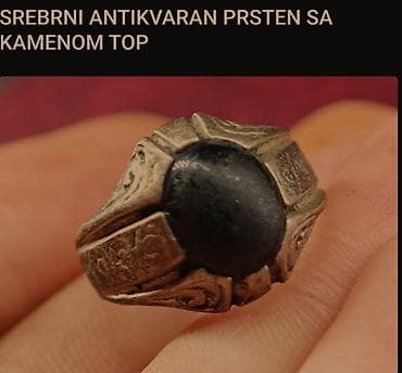 Srebrni antikvarni prsten sa tamnim, kupolasto brušenim kamenom na lalafo.rs — 3 Srebrni antikvarni prsten sa tamnim, kupolasto brušenim kamenom — 3