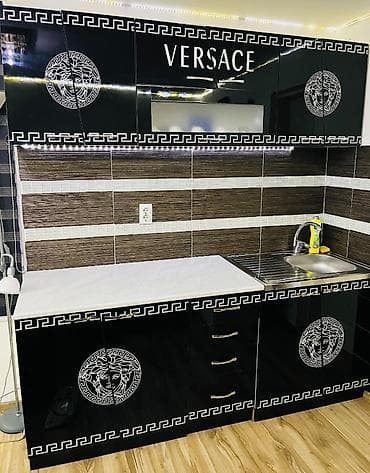 Kitchen furniture: Kuhinja – crni visoki sjaj sa dekorom u stilu Versace - Gornji i at lalafo.rs — 2 Kitchen furniture: Kuhinja – crni visoki sjaj sa dekorom u stilu Versace - Gornji i — 2