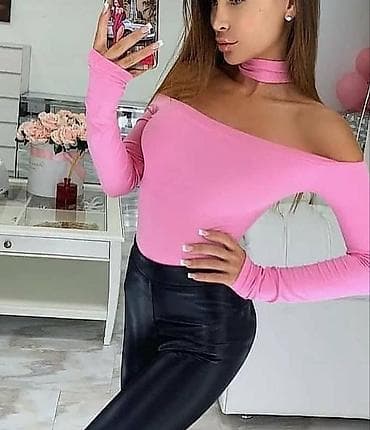 Bluza gola ramena sa trakom oko vrata. roza,pink,svetlo plava,tamno na lalafo.rs Bluza gola ramena sa trakom oko vrata. roza,pink,svetlo plava,tamno