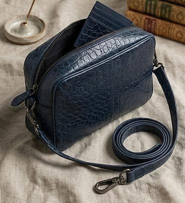 Kožna crossbody torba – tamnoplava, reljefne teksture (imitacija na lalafo.rs Kožna crossbody torba – tamnoplava, reljefne teksture (imitacija