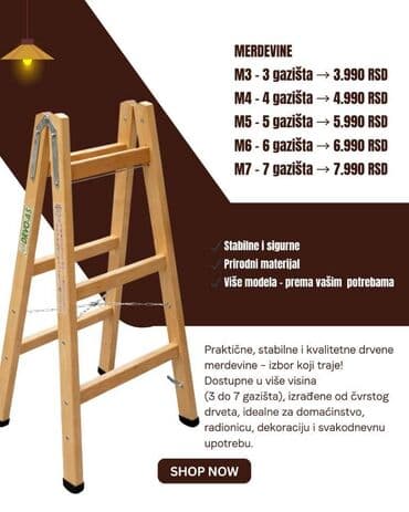 Drvene merdevine više dimenzija ОPIS Sigurnost i preciznost na dohvat na lalafo.rs Drvene merdevine više dimenzija ОPIS Sigurnost i preciznost na dohvat