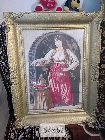 Ručni vezeni goblen u dekorativnom ramu. - Motiv: mlada žena u na lalafo.rs Ručni vezeni goblen u dekorativnom ramu. - Motiv: mlada žena u