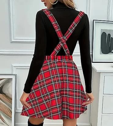 Crvena karirana suknja-haljina sa tregerima - Model: suknja-haljina na lalafo.rs — 2 Crvena karirana suknja-haljina sa tregerima - Model: suknja-haljina — 2